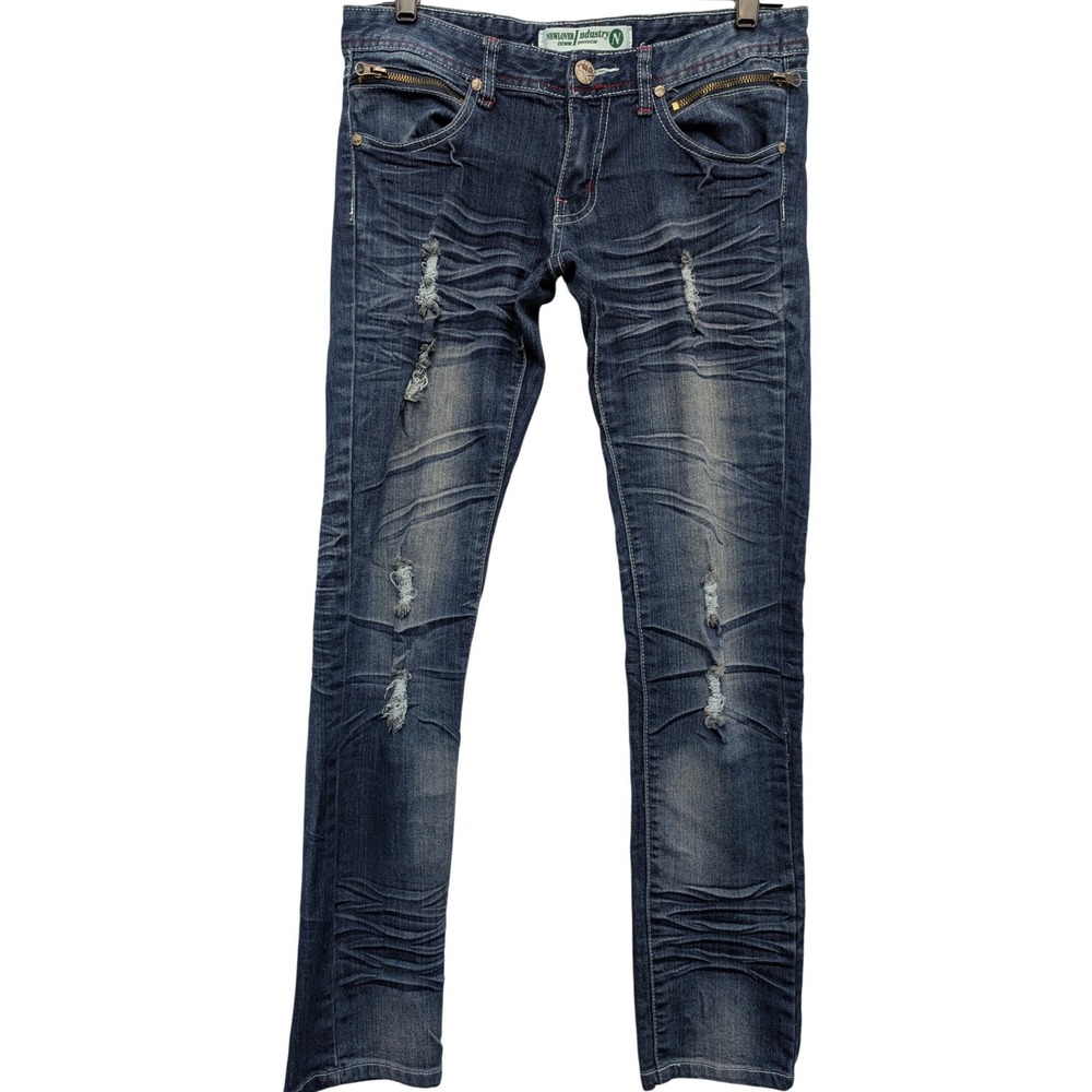 New Lover Industry Distressed Skinny Jeans Womens Size M Blue Y2K
